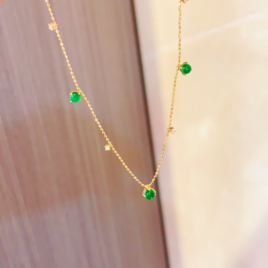 14k Gold 0.81 Ctw Vivid Green Natural Emerald & Diamond Necklace