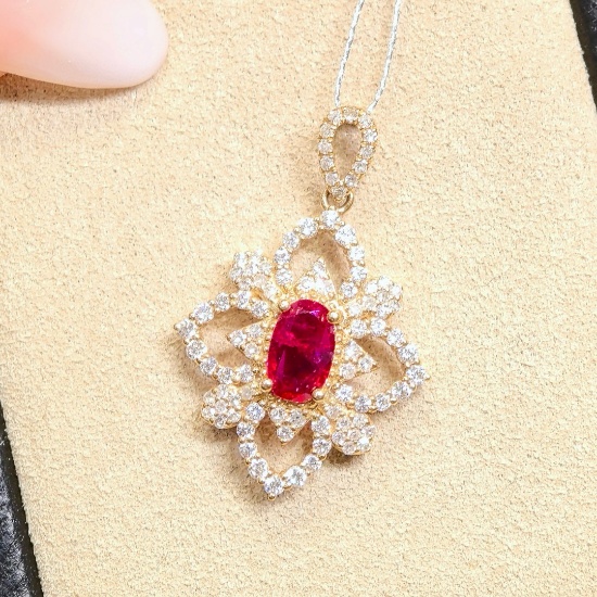 14k Gold 1.61 Ctw Natural Ruby & Diamond Pendant( Without Chain )