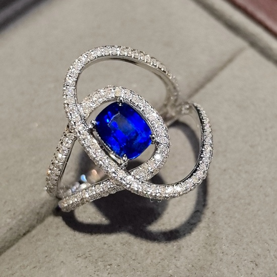 14k Gold 1.71 Ctw Natural Sapphire & Diamond Ring