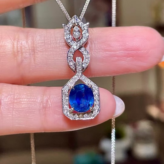 14k Gold 2.03 Ctw Natural Sapphire & Diamond Pendant( Without Chain )