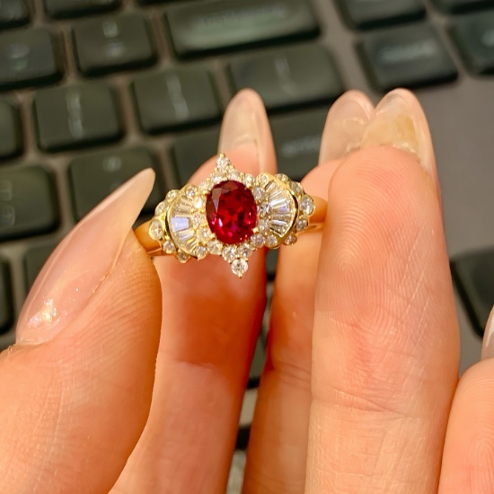 14k Gold 1.08 Ctw Natural Ruby & Diamond Ring
