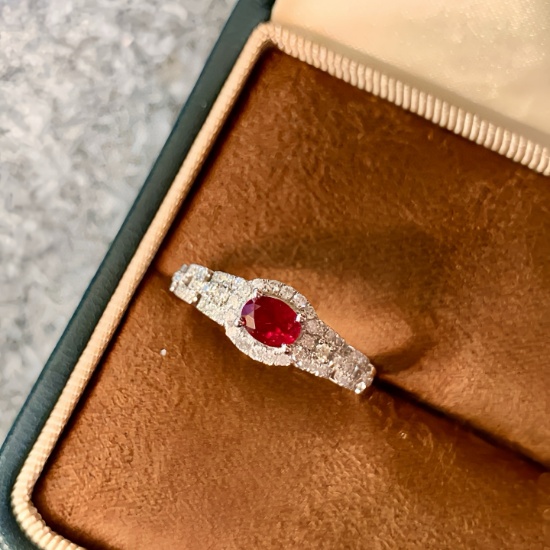 14k Gold 0.78 Ctw Vivid Red Natural Ruby & Diamond Ring