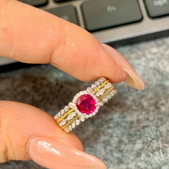 14k Gold 0.83 Ctw Natural Ruby & Diamond Ring