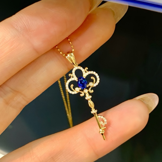 14k Gold 0.42 Ctw Natural Sapphire & Diamond Pendant( Without Chain )