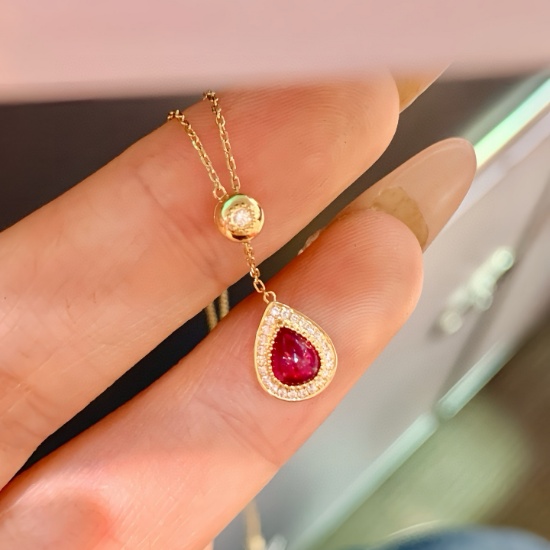 14k Gold 0.57 Ctw Natural Ruby & Diamond Necklace