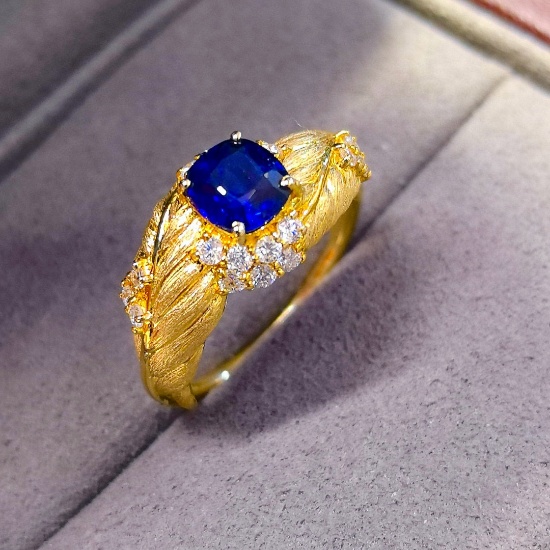 14k Gold 1.41 Ctw Natural Sapphire & Diamond Ring