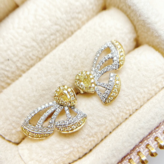14k Gold 0.61 Ctw Natural Yellow Diamond & Diamond Earrings