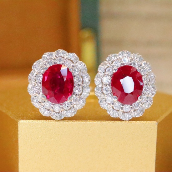 14k Gold 1.39 Ctw Natural Ruby & Diamond Earrings