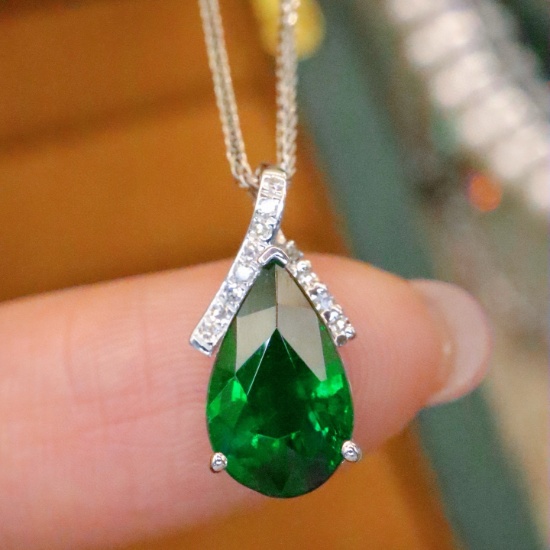 14k Gold 2.09 Ctw Vivid Green Natural Tsavorite & Diamond Pendant( Without Chain )