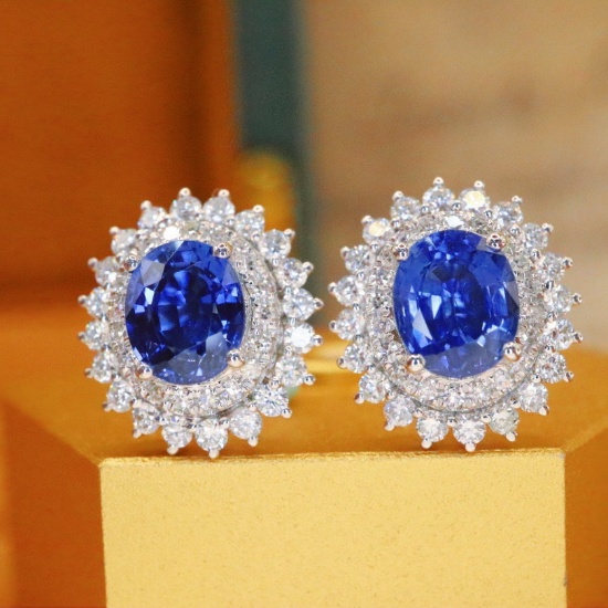 14k Gold 2.44 Ctw Natural Sapphire & Diamond Earrings