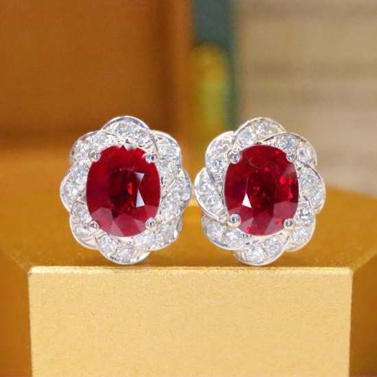 14k Gold 1.27 Ctw Natural Ruby & Diamond Earrings