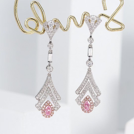 14k Gold 0.95 Ctw Natural Pink Diamond & Diamond Earrings
