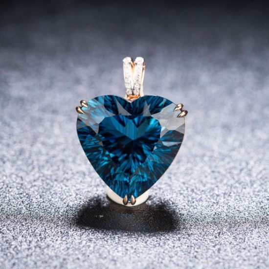 14k Gold 22.39 Ct Natural Topaz & Diamond Pendant( Without Chain )