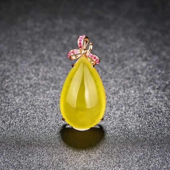14k Gold 25.08 Ct Natural Prehnite & Ruby Pendant( Without Chain )