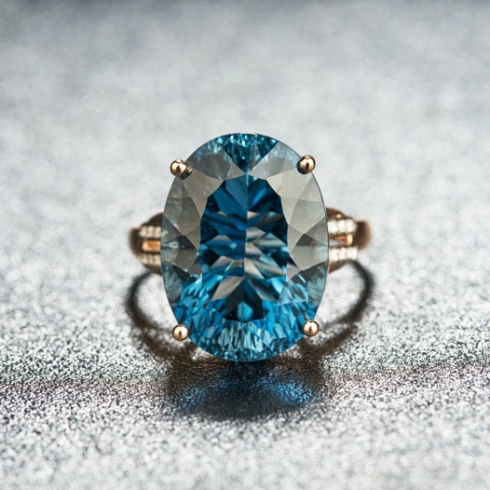 14k Gold 16.52 Ct Natural Topaz & Diamond Ring
