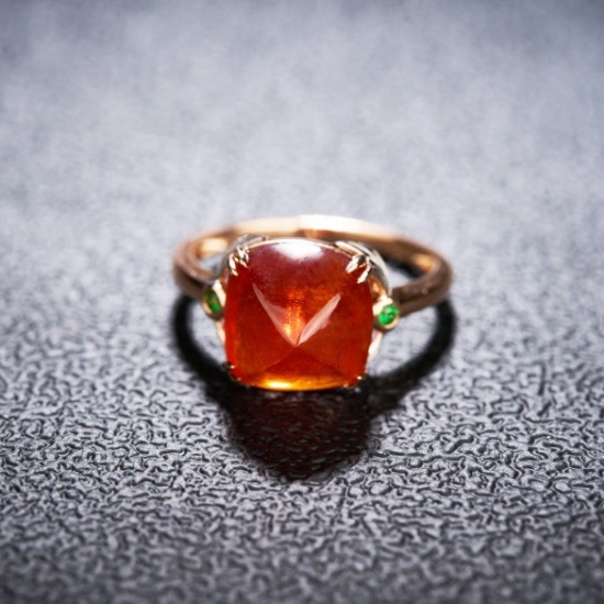 14k Gold 8.66 Ct Natural Spessartine & Tsavorite Ring