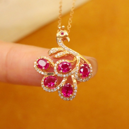 14k Gold 1.51 Ctw Natural Ruby & Diamond Pendant( Without Chain )