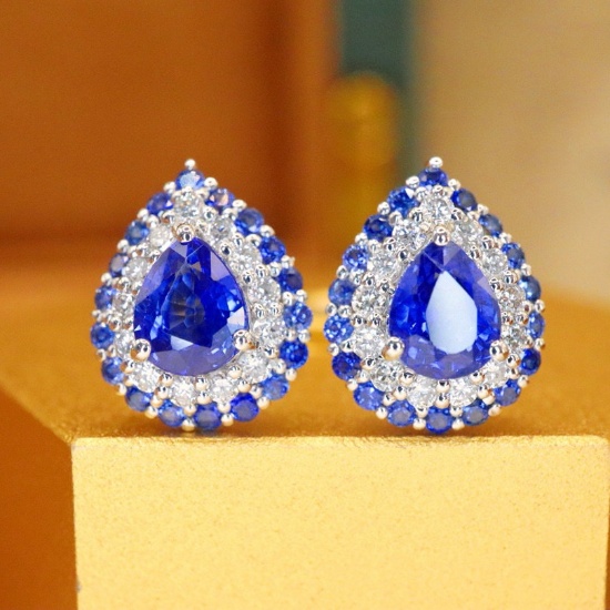 14k Gold 1.26 Ctw Natural Sapphire & Diamond Earrings