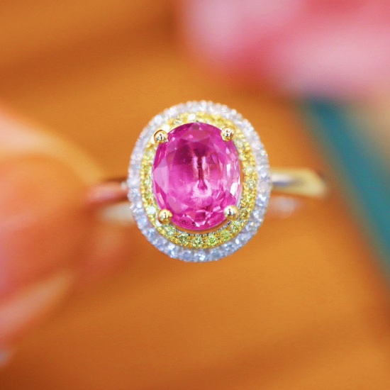 14k Gold 1.51 Ctw Natural Padparadscha Sapphire & Diamond Ring