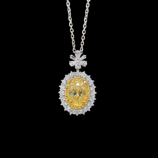 14k Gold 1.00 Ctw Natural Yellow Diamond & Diamond Pendant( Without Chain )