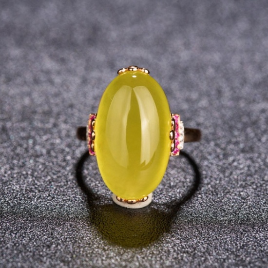 14k Gold 15.1 Ct Natural Prehnite & Ruby & Diamond Ring