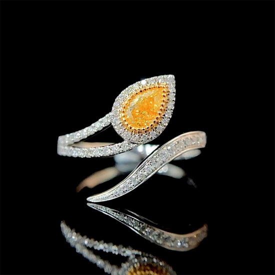 14k Gold 0.52 Ctw Natural Yellow Diamond & Diamond Ring