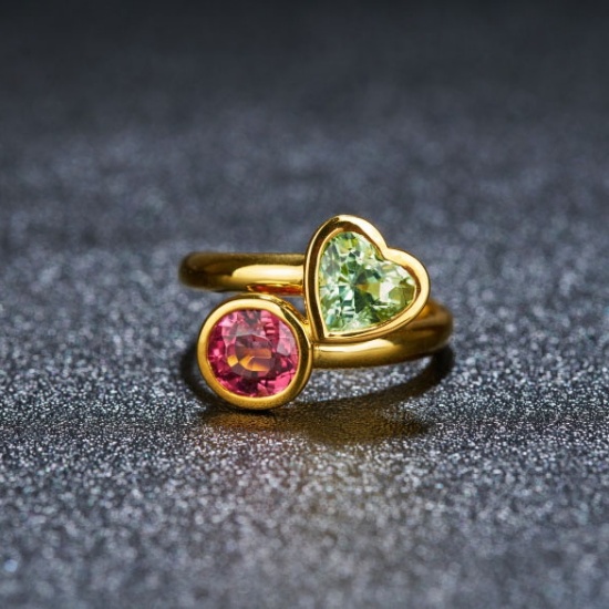 14k Gold 3.0 Ct Natural Tourmaline & Toi Et Moi Ring