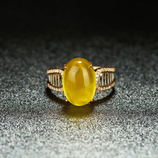 14k Gold 6.1 Ct Natural Prehnite & Diamond Ring