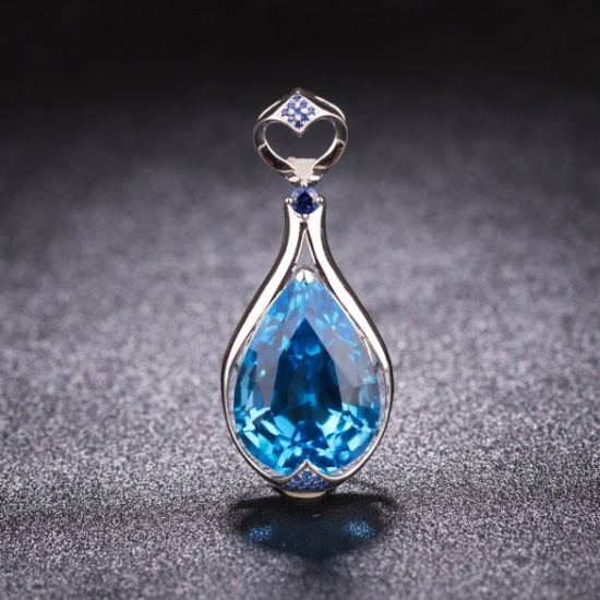14k Gold 24.41 Ctw Natural Topaz & Sapphire Pendant( Without Chain )