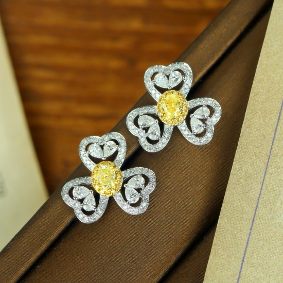 14k Gold 1.36 Ctw Natural Yellow Diamond & Diamond Earrings