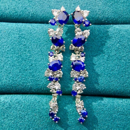 14k Gold 4.04 Ctw Natural Sapphire & Sapphire Earrings