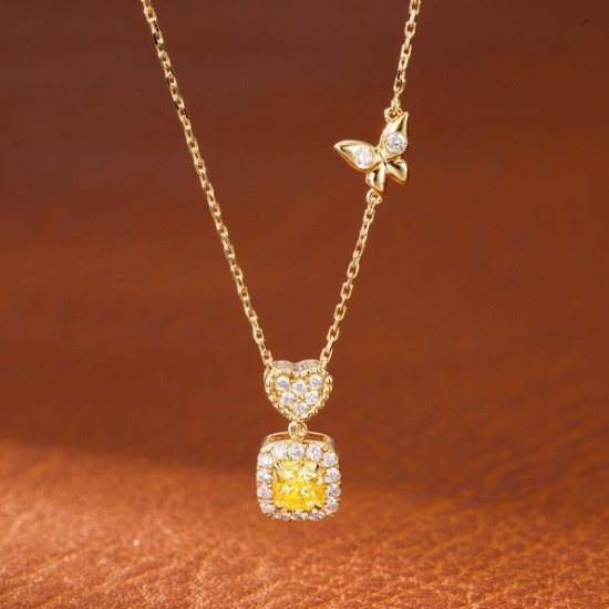 14k Gold 0.54 Ctw Natural Yellow Diamond & Diamond Necklace