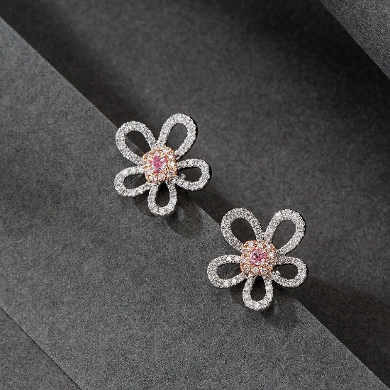 14k Gold 0.52 Ctw Natural Pink Diamond & Diamond Earrings
