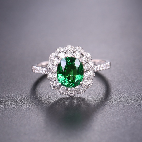 14k Gold 2.12 Ctw Vivid Green Natural Tsavorite & Diamond Ring