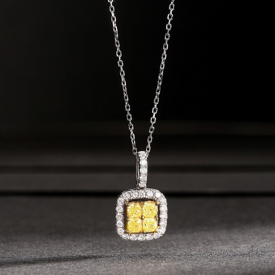 14k Gold 0.55 Ctw Natural Yellow Diamond & Diamond Necklace