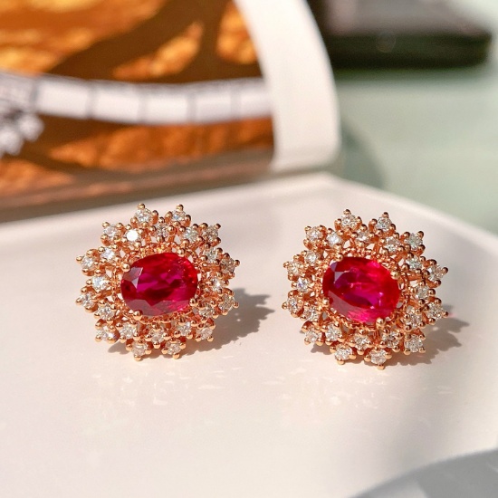 14k Gold 1.46 Ctw Natural Ruby & Diamond Earrings