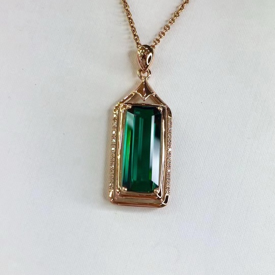 14k Gold 5.27 Ct Natural Tourmaline & Diamond Pendant( Without Chain )