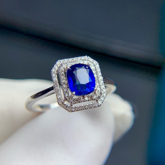 14k Gold 1.09 Ct Vivid Blue Natural Sapphire & Diamond Ring