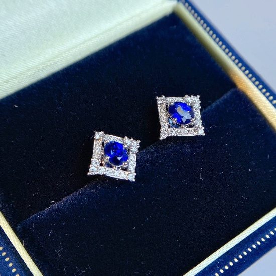 14k Gold 1.05 Ctw Natural Sapphire & Diamond Earrings