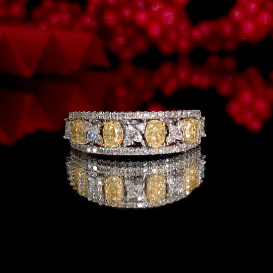 14k Gold 0.97 Ctw Natural Yellow Diamond & Diamond Ring