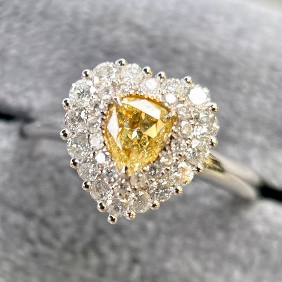 14k Gold 0.75 Ctw Natural Yellow Diamond & Diamond Ring