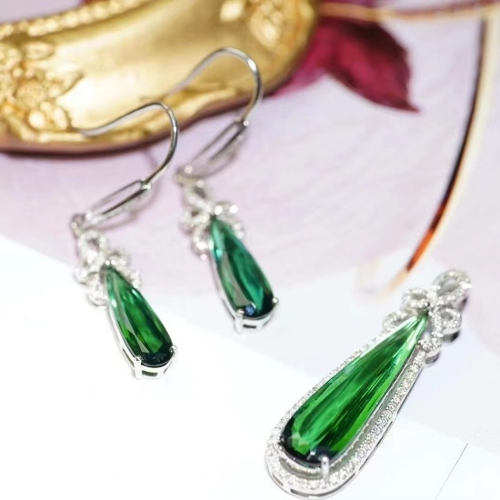 14k Gold 8.8 Ct Natural Tourmaline & Diamond Jewelry Set