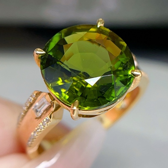 14k Gold 7.00 Ct Natural Tourmaline & Diamond & Sapphire Ring