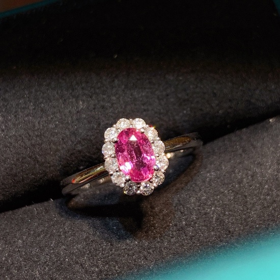 14k Gold 1.14 Ctw Natural Padparadscha Sapphire & Diamond Ring