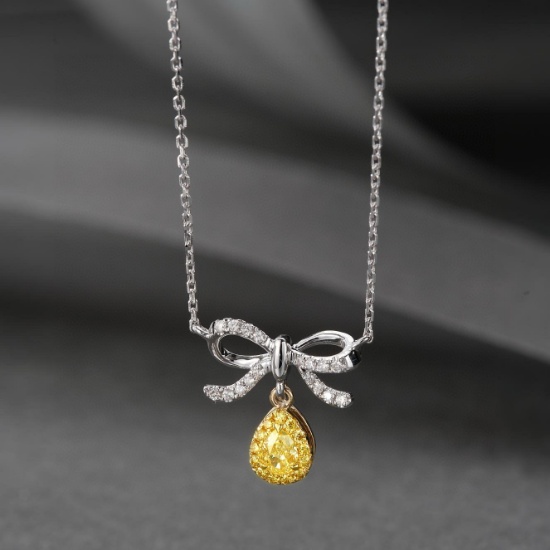 14k Gold 0.25 Ctw Natural Yellow Diamond & Diamond Necklace