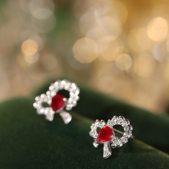14k Gold 0.8 Ctw Vivid Red Natural Ruby & Diamond Earrings
