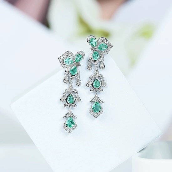 14k Gold 1.95 Ctw Natural Emerald & Diamond Earrings