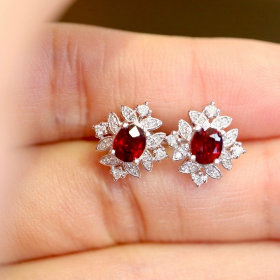 14k Gold 1.01 Ctw Natural Ruby & Diamond Earrings