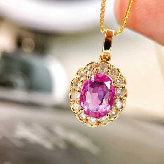 14k Gold 1.29 Ctw Natural Sapphire & Diamond Pendant( Without Chain )