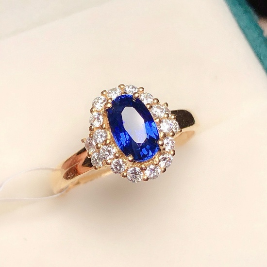 14k Gold 1.2 Ct Vivid Blue Natural Sapphire & Diamond Ring